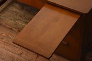 レトロ家具　昭和レトロ　作業台付き!古い木製の変わり型アンティーク片袖机(デスク)