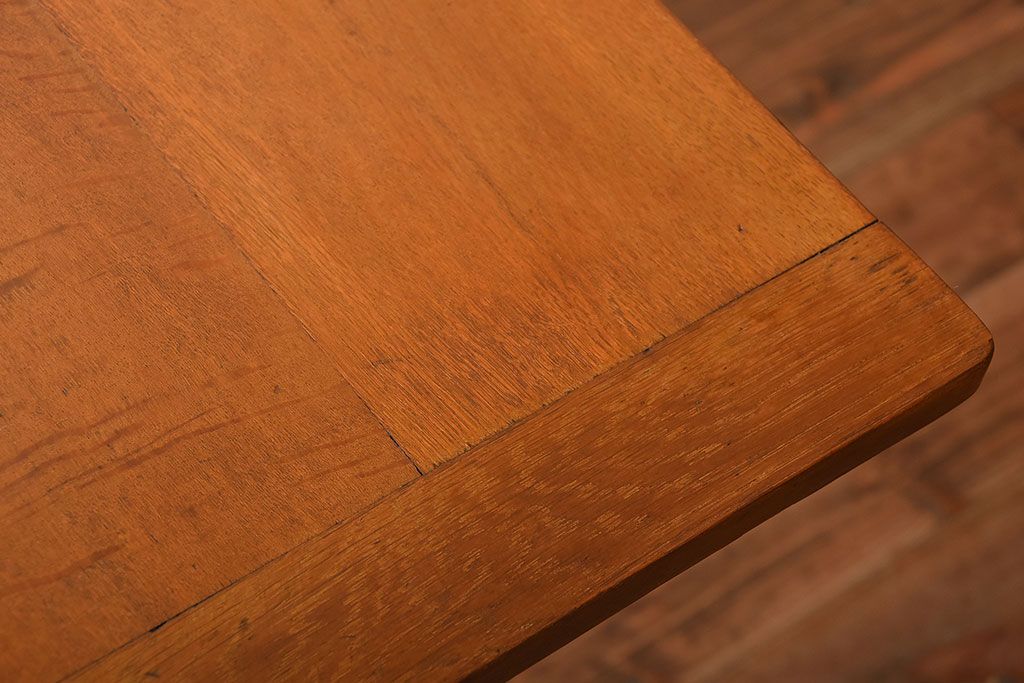 レトロ家具　昭和レトロ　作業台付き!古い木製の変わり型アンティーク片袖机(デスク)