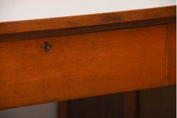 レトロ家具　昭和レトロ　作業台付き!古い木製の変わり型アンティーク片袖机(デスク)