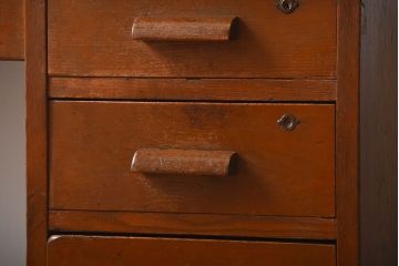 レトロ家具　昭和レトロ　作業台付き!古い木製の変わり型アンティーク片袖机(デスク)