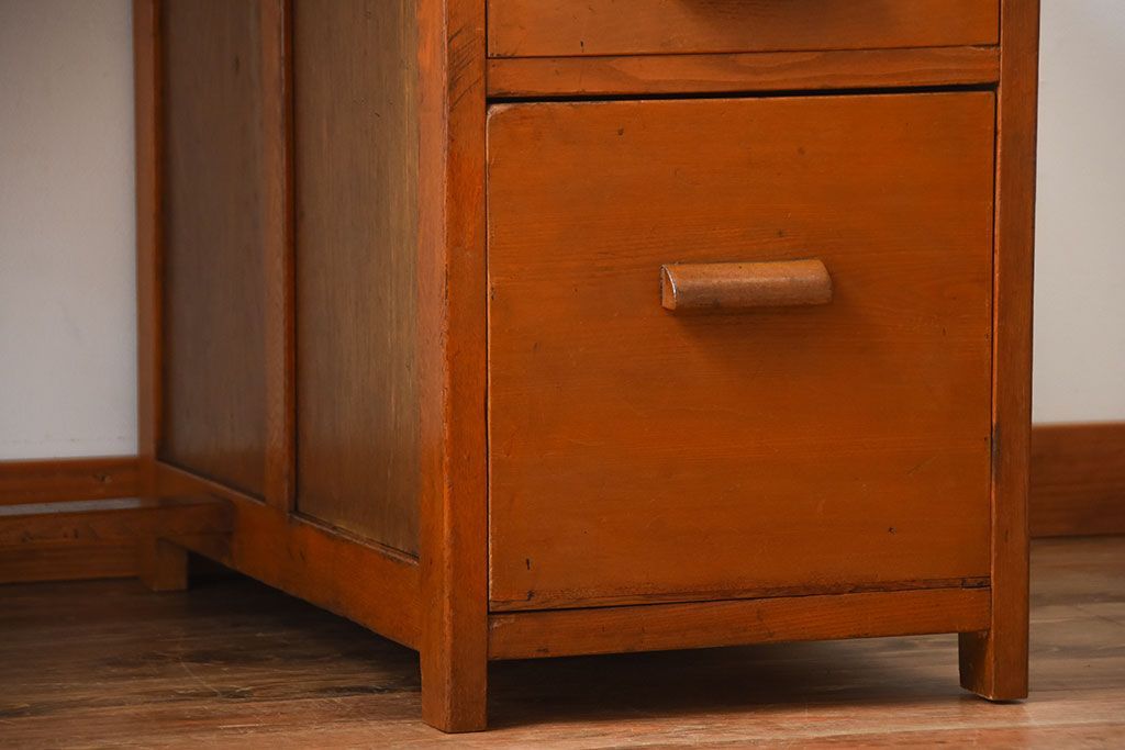 レトロ家具　昭和レトロ　作業台付き!古い木製の変わり型アンティーク片袖机(デスク)