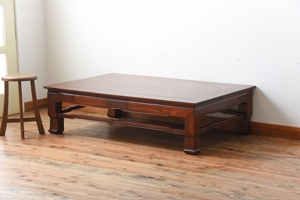 アンティーク家具　古民具・骨董　総欅材!天板の杢目が素晴らしいアンティーク最高級座卓