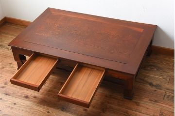アンティーク家具　古民具・骨董　総欅材!天板の杢目が素晴らしいアンティーク最高級座卓