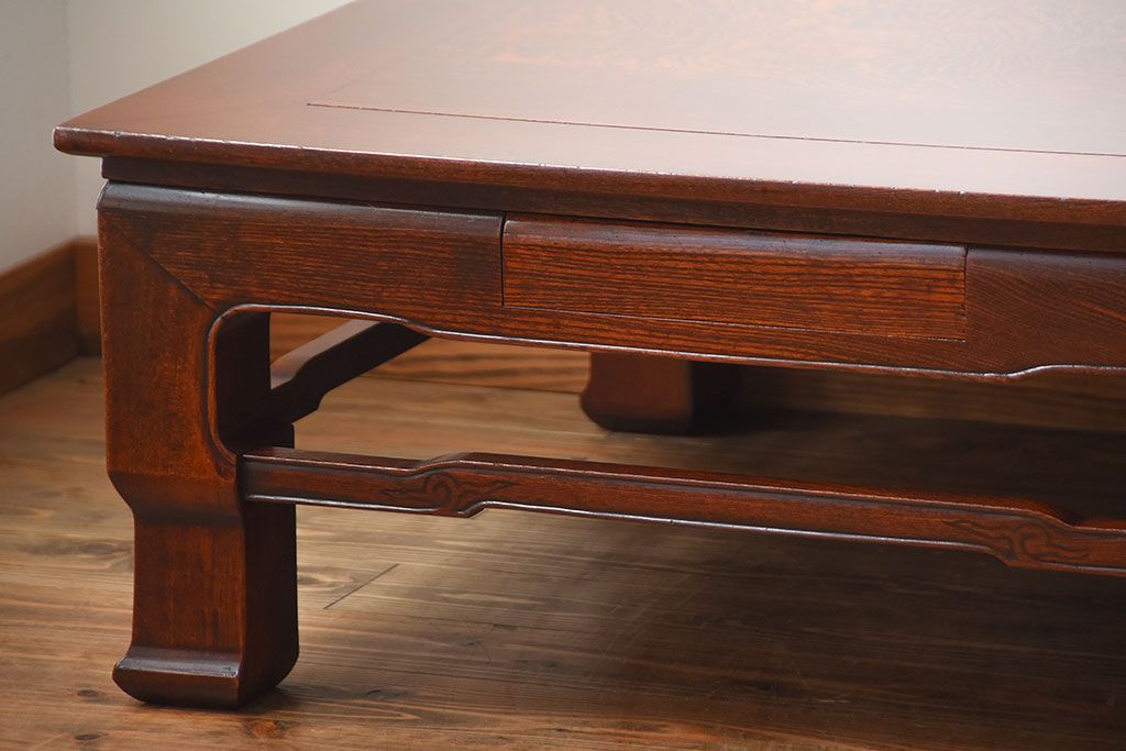 アンティーク家具　古民具・骨董　総欅材!天板の杢目が素晴らしいアンティーク最高級座卓