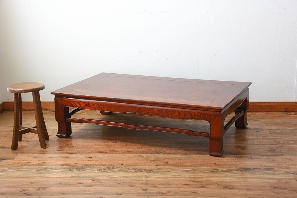 アンティーク家具　古民具・骨董　総欅材!天板の杢目が素晴らしいアンティーク最高級座卓