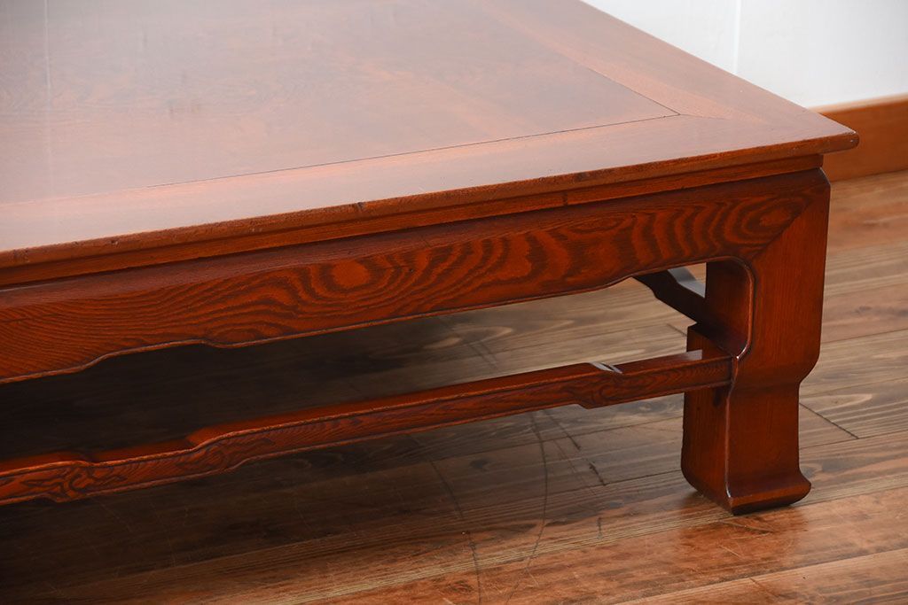 アンティーク家具　古民具・骨董　総欅材!天板の杢目が素晴らしいアンティーク最高級座卓