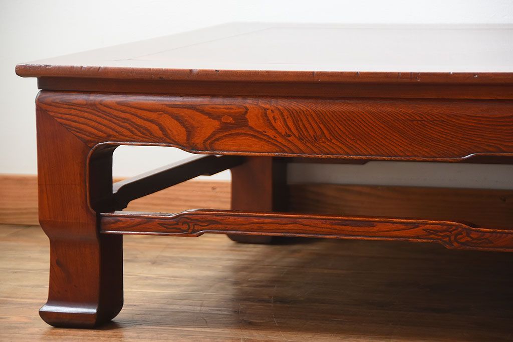 アンティーク家具　古民具・骨董　総欅材!天板の杢目が素晴らしいアンティーク最高級座卓