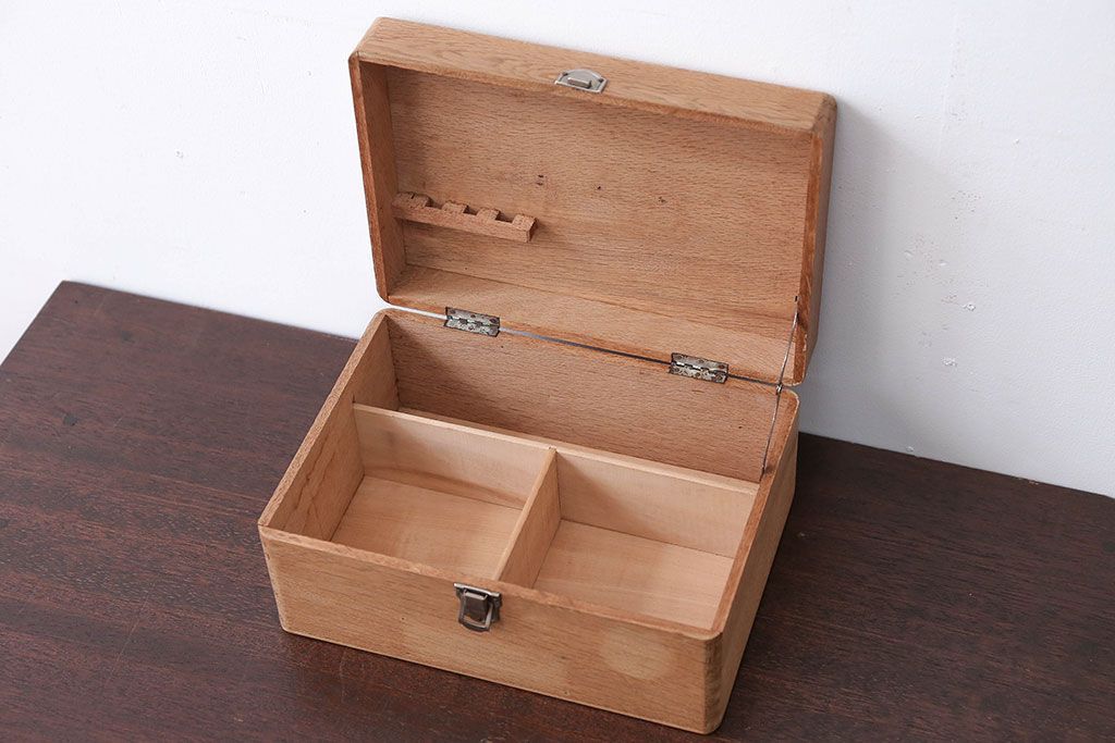 アンティーク雑貨　昭和レトロ　ナラ材の小さなアンティーク木箱