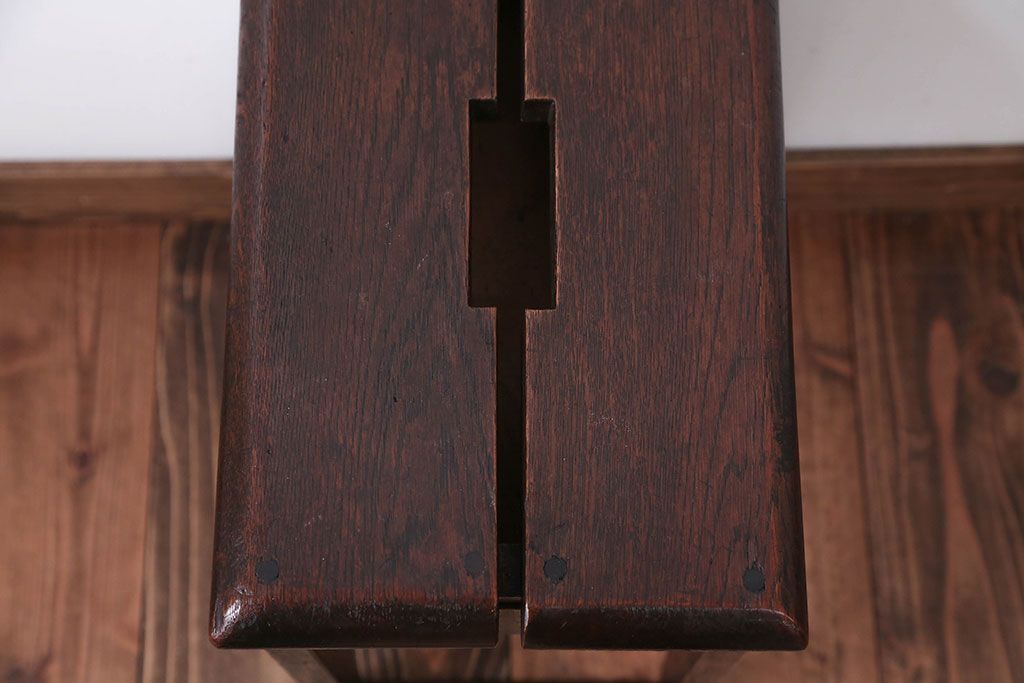 アンティーク家具　和製アンティーク　古いナラ材の引き出し付きスツール