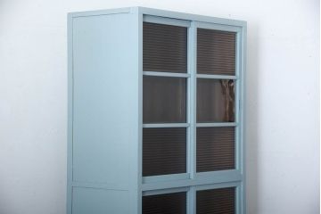 アンティーク家具　アンティーク　モールガラス入り!背のたかいペイント収納棚