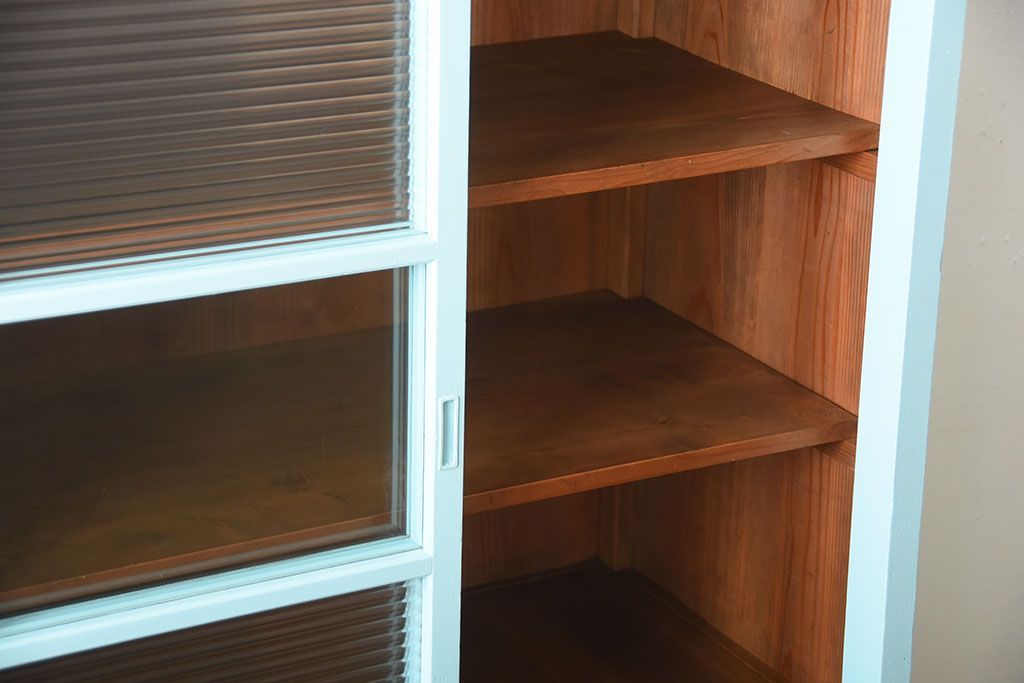 アンティーク家具　アンティーク　モールガラス入り!背のたかいペイント収納棚