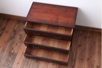 レトロ家具　昭和レトロ　古い木製の小さな3杯チェスト