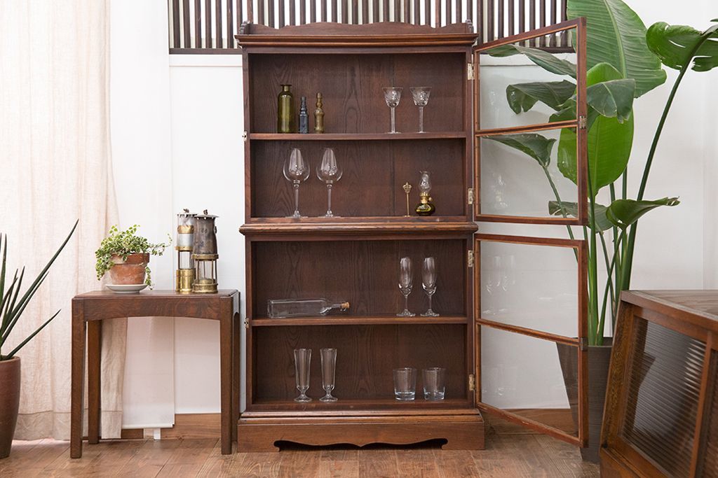 アンティーク家具　大正ロマン　高級品!古い木製の薄型コレクションケース