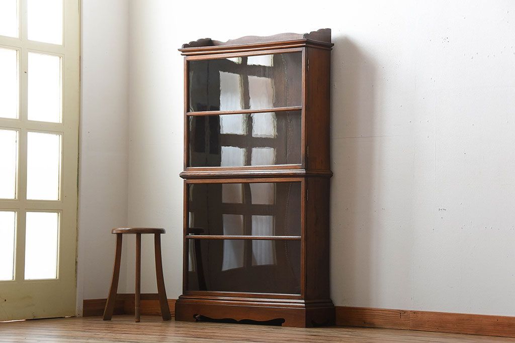 アンティーク家具　大正ロマン　高級品!古い木製の薄型コレクションケース