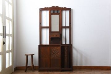 レトロ家具　昭和レトロ　傘立て・引き出し・戸棚・鏡付きのアンティークホールスタンド