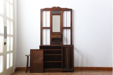 レトロ家具　昭和レトロ　傘立て・引き出し・戸棚・鏡付きのアンティークホールスタンド