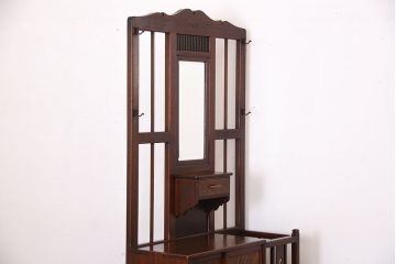 レトロ家具　昭和レトロ　傘立て・引き出し・戸棚・鏡付きのアンティークホールスタンド