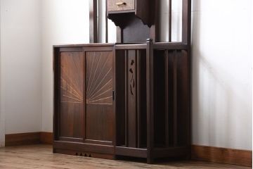 レトロ家具　昭和レトロ　傘立て・引き出し・戸棚・鏡付きのアンティークホールスタンド