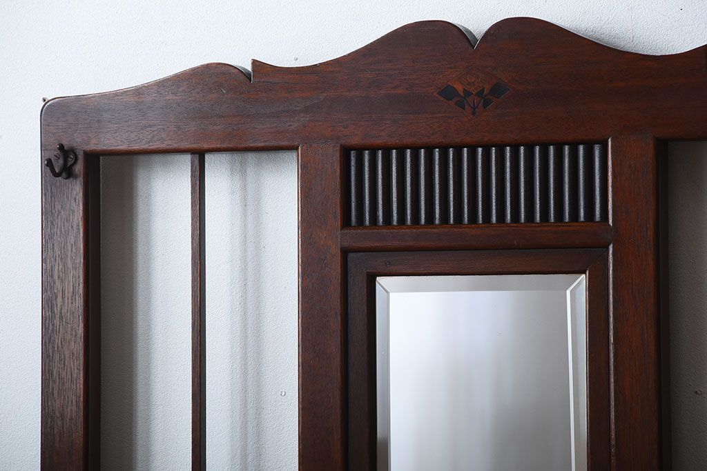 レトロ家具　昭和レトロ　傘立て・引き出し・戸棚・鏡付きのアンティークホールスタンド