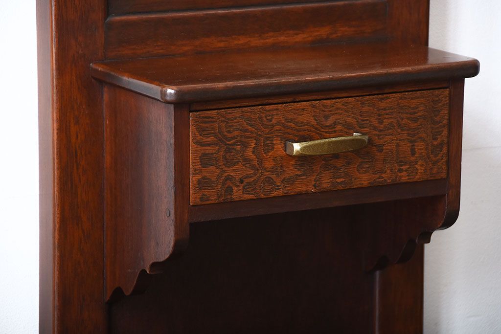 レトロ家具　昭和レトロ　傘立て・引き出し・戸棚・鏡付きのアンティークホールスタンド