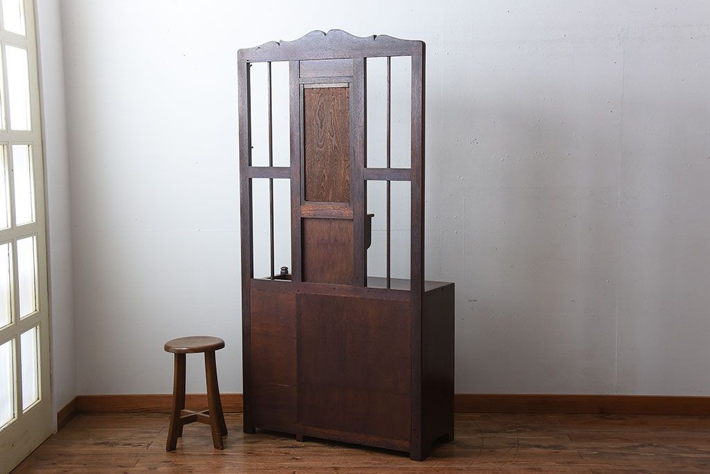 レトロ家具　昭和レトロ　傘立て・引き出し・戸棚・鏡付きのアンティークホールスタンド