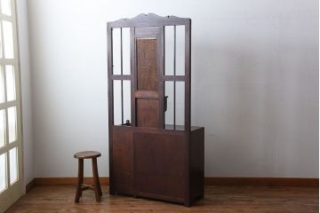 レトロ家具　昭和レトロ　傘立て・引き出し・戸棚・鏡付きのアンティークホールスタンド