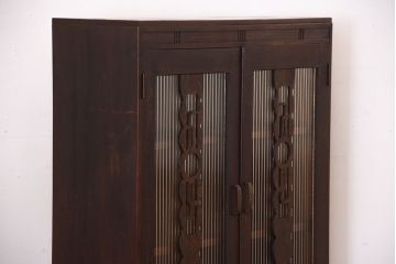 レトロ家具　昭和レトロ　モールガラス入り!古い木製の引き出し付きアンティーク本箱