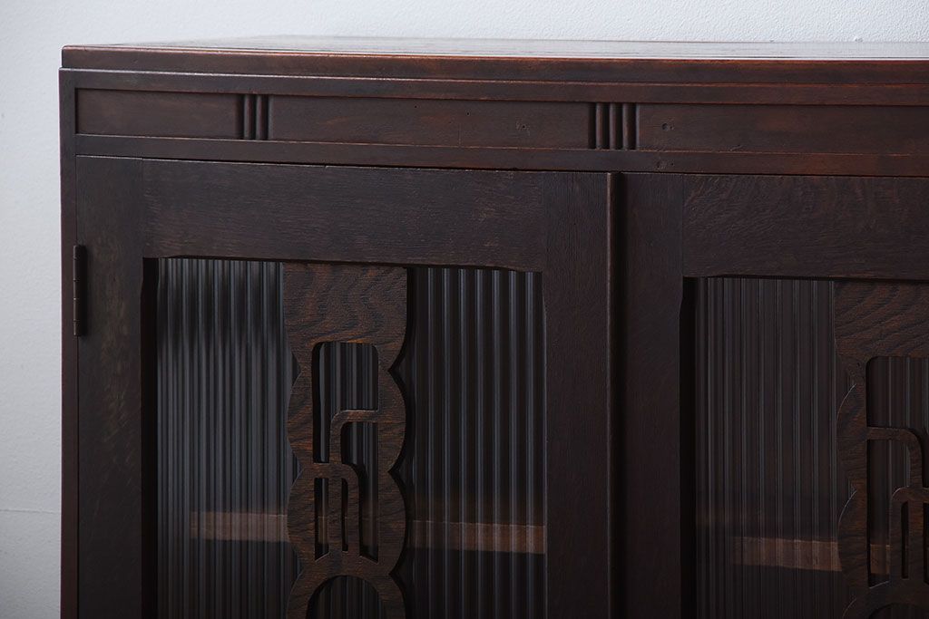 レトロ家具　昭和レトロ　モールガラス入り!古い木製の引き出し付きアンティーク本箱