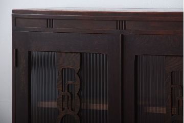 レトロ家具　昭和レトロ　モールガラス入り!古い木製の引き出し付きアンティーク本箱