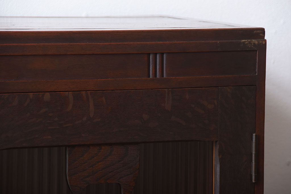 レトロ家具　昭和レトロ　モールガラス入り!古い木製の引き出し付きアンティーク本箱