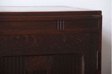 レトロ家具　昭和レトロ　モールガラス入り!古い木製の引き出し付きアンティーク本箱