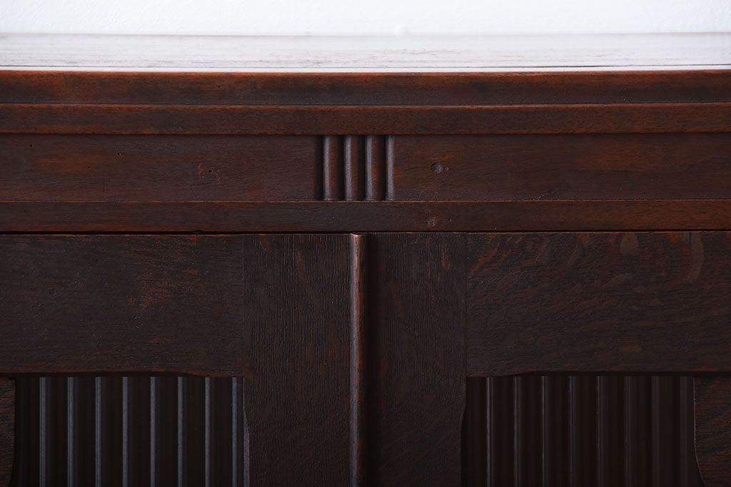 レトロ家具　昭和レトロ　モールガラス入り!古い木製の引き出し付きアンティーク本箱