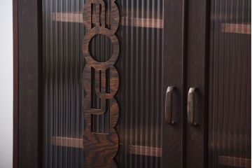 レトロ家具　昭和レトロ　モールガラス入り!古い木製の引き出し付きアンティーク本箱