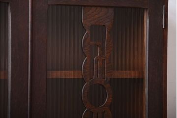 レトロ家具　昭和レトロ　モールガラス入り!古い木製の引き出し付きアンティーク本箱