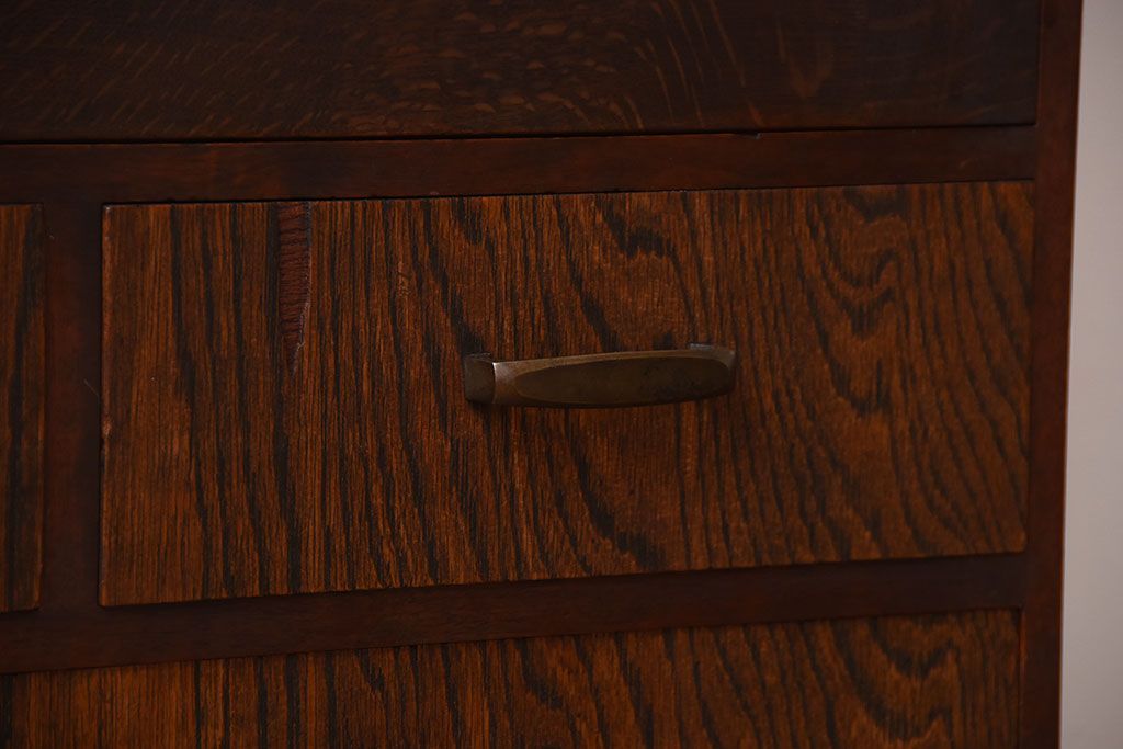 レトロ家具　昭和レトロ　モールガラス入り!古い木製の引き出し付きアンティーク本箱