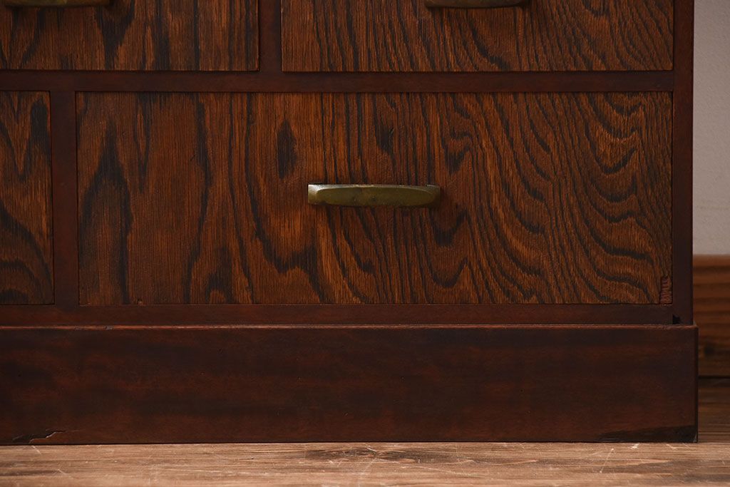 レトロ家具　昭和レトロ　モールガラス入り!古い木製の引き出し付きアンティーク本箱