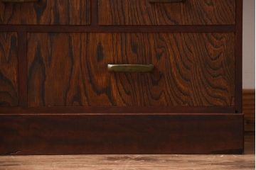 レトロ家具　昭和レトロ　モールガラス入り!古い木製の引き出し付きアンティーク本箱