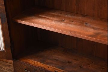 レトロ家具　昭和レトロ　モールガラス入り!古い木製の引き出し付きアンティーク本箱