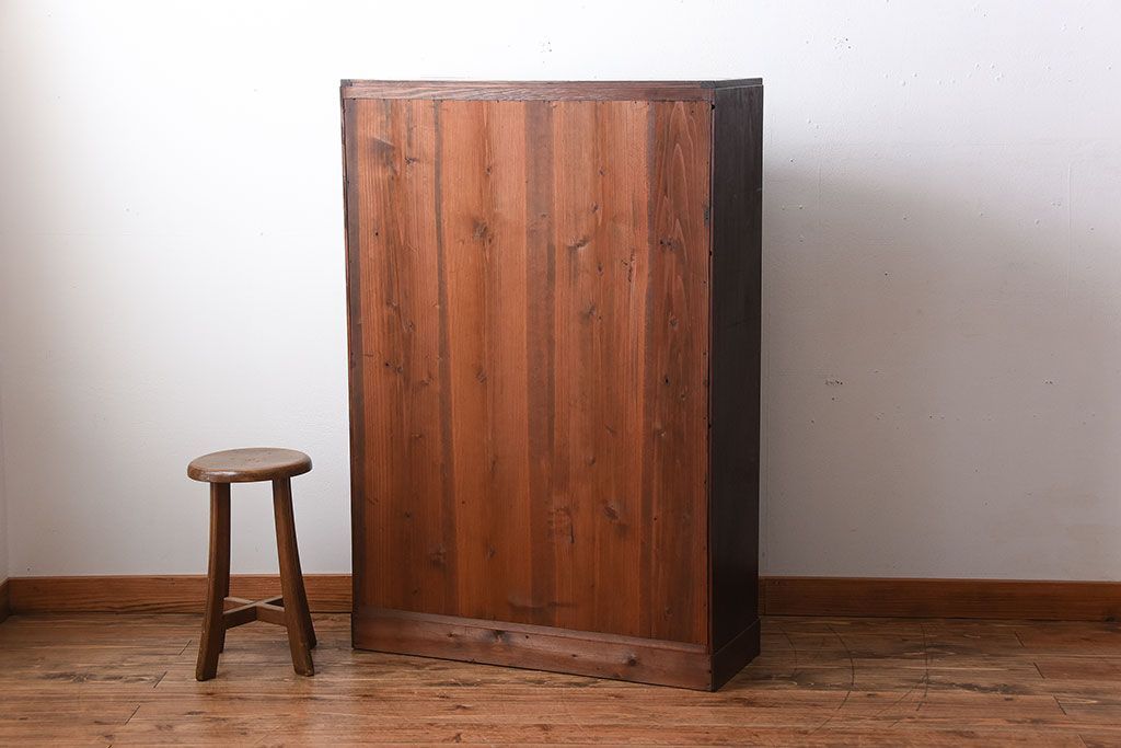 レトロ家具　昭和レトロ　モールガラス入り!古い木製の引き出し付きアンティーク本箱