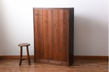 レトロ家具　昭和レトロ　モールガラス入り!古い木製の引き出し付きアンティーク本箱