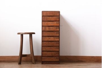 レトロ家具　昭和レトロ　ネームプレート付き!古いナラ材の10段小引き出し