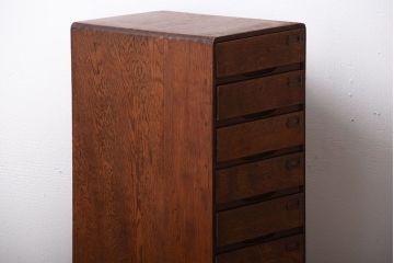 レトロ家具　昭和レトロ　ネームプレート付き!古いナラ材の10段小引き出し