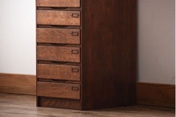 レトロ家具　昭和レトロ　ネームプレート付き!古いナラ材の10段小引き出し