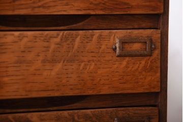 レトロ家具　昭和レトロ　ネームプレート付き!古いナラ材の10段小引き出し