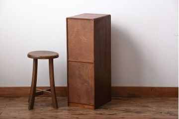 レトロ家具　昭和レトロ　ネームプレート付き!古いナラ材の10段小引き出し