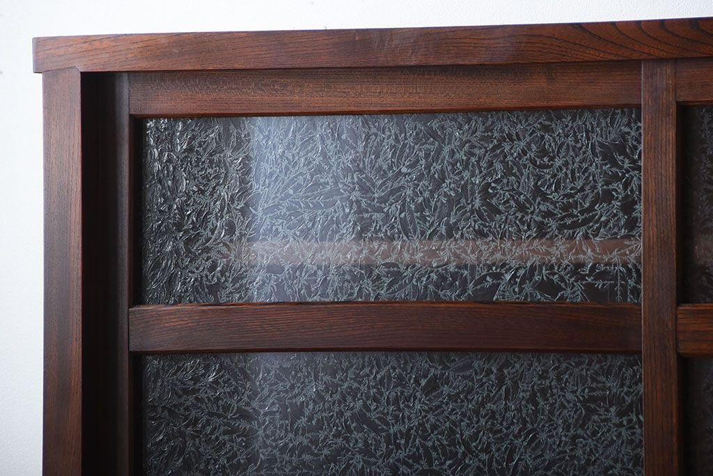 アンティーク家具　古民具・骨董　結霜ガラス入り!前面欅材の高級変わり型収納棚