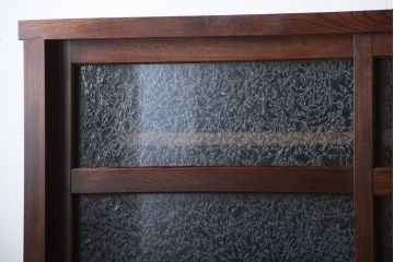 アンティーク家具　古民具・骨董　結霜ガラス入り!前面欅材の高級変わり型収納棚