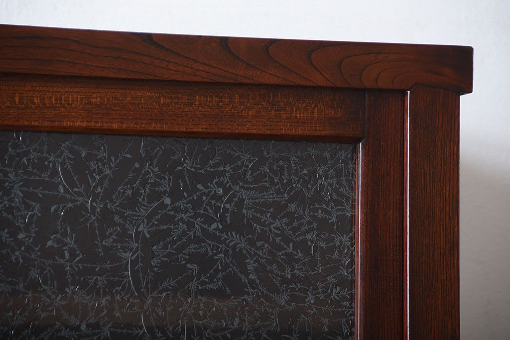 アンティーク家具　古民具・骨董　結霜ガラス入り!前面欅材の高級変わり型収納棚