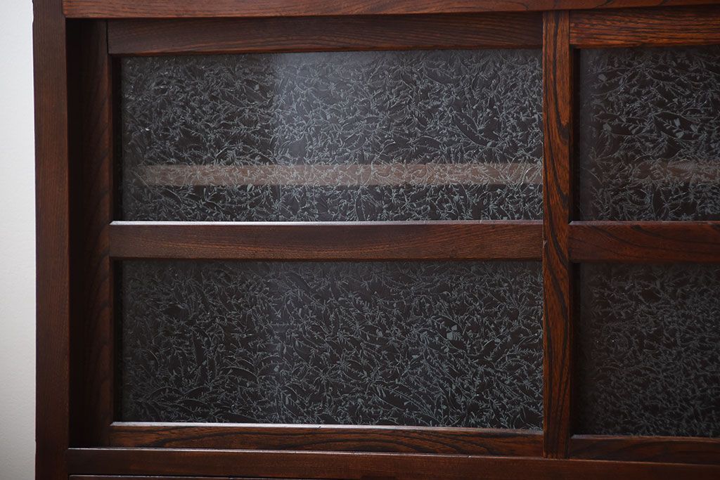 アンティーク家具　古民具・骨董　結霜ガラス入り!前面欅材の高級変わり型収納棚