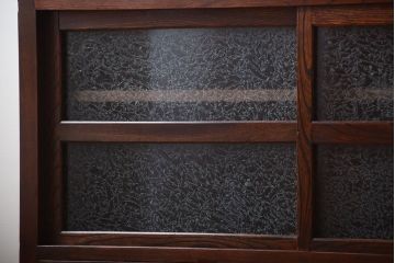 アンティーク家具　古民具・骨董　結霜ガラス入り!前面欅材の高級変わり型収納棚